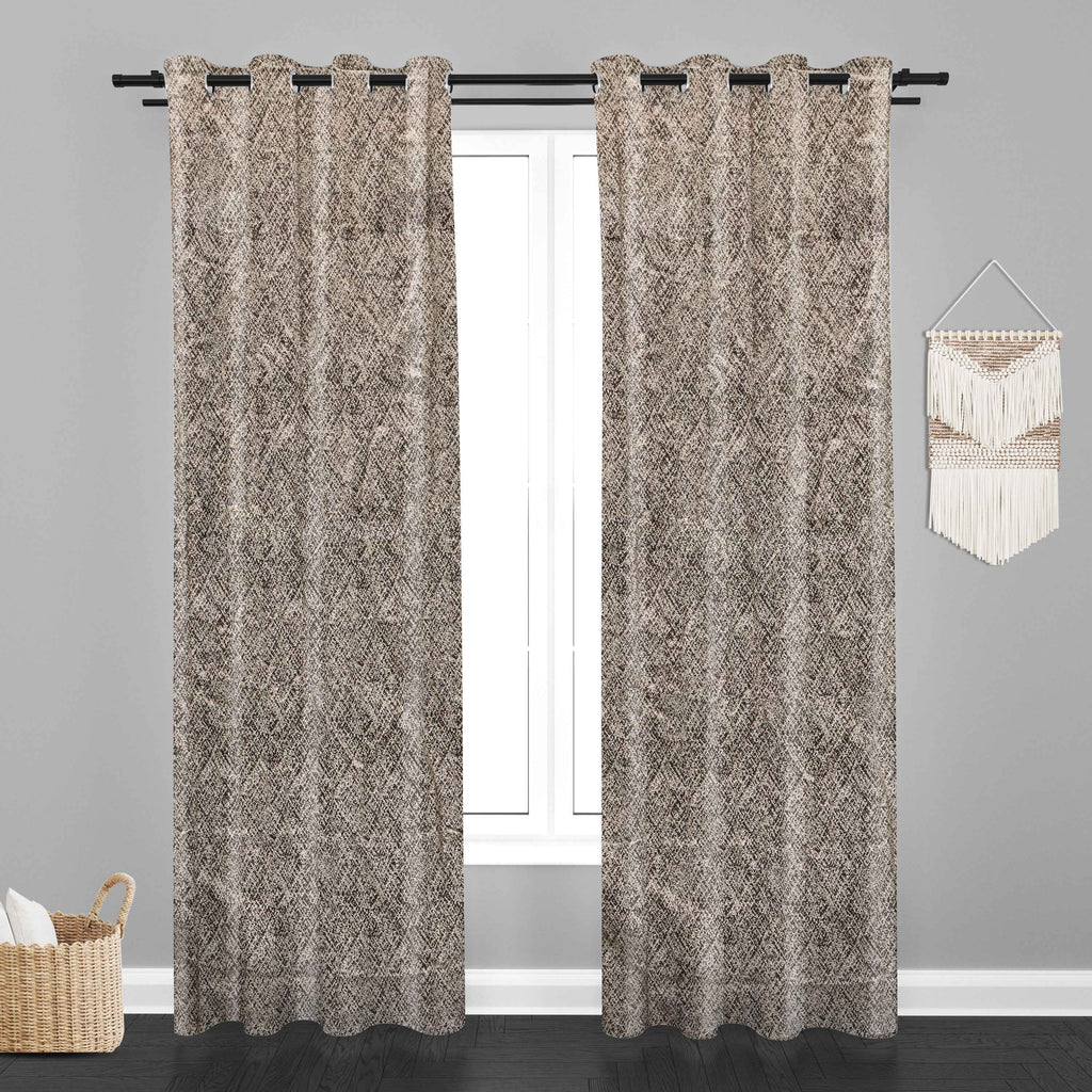 Accra Geometric Design Zari Work Embrodiery Jaquard Curtain - Brown