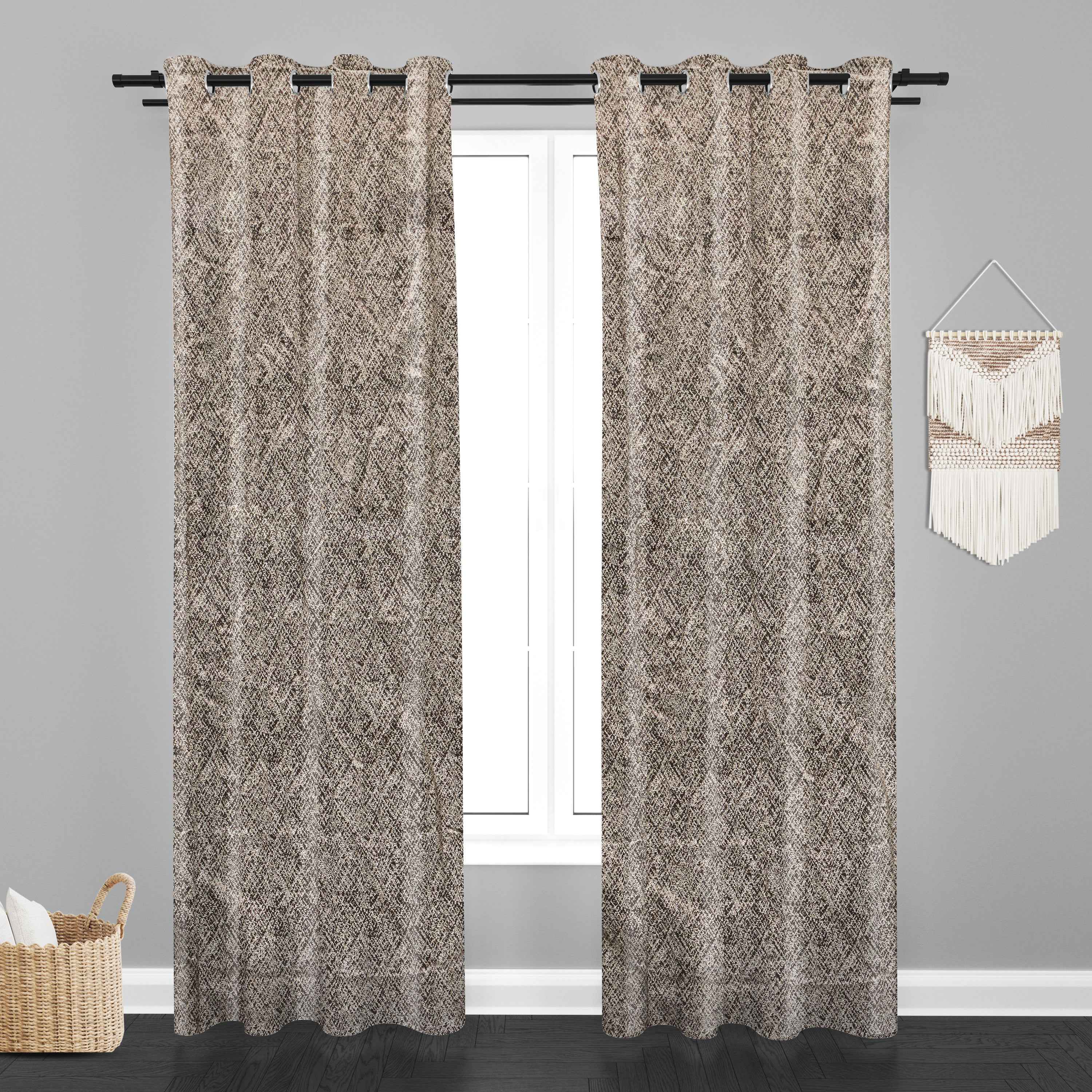 Accra Geometric Design Zari Work Embrodiery Jaquard Curtain - Brown