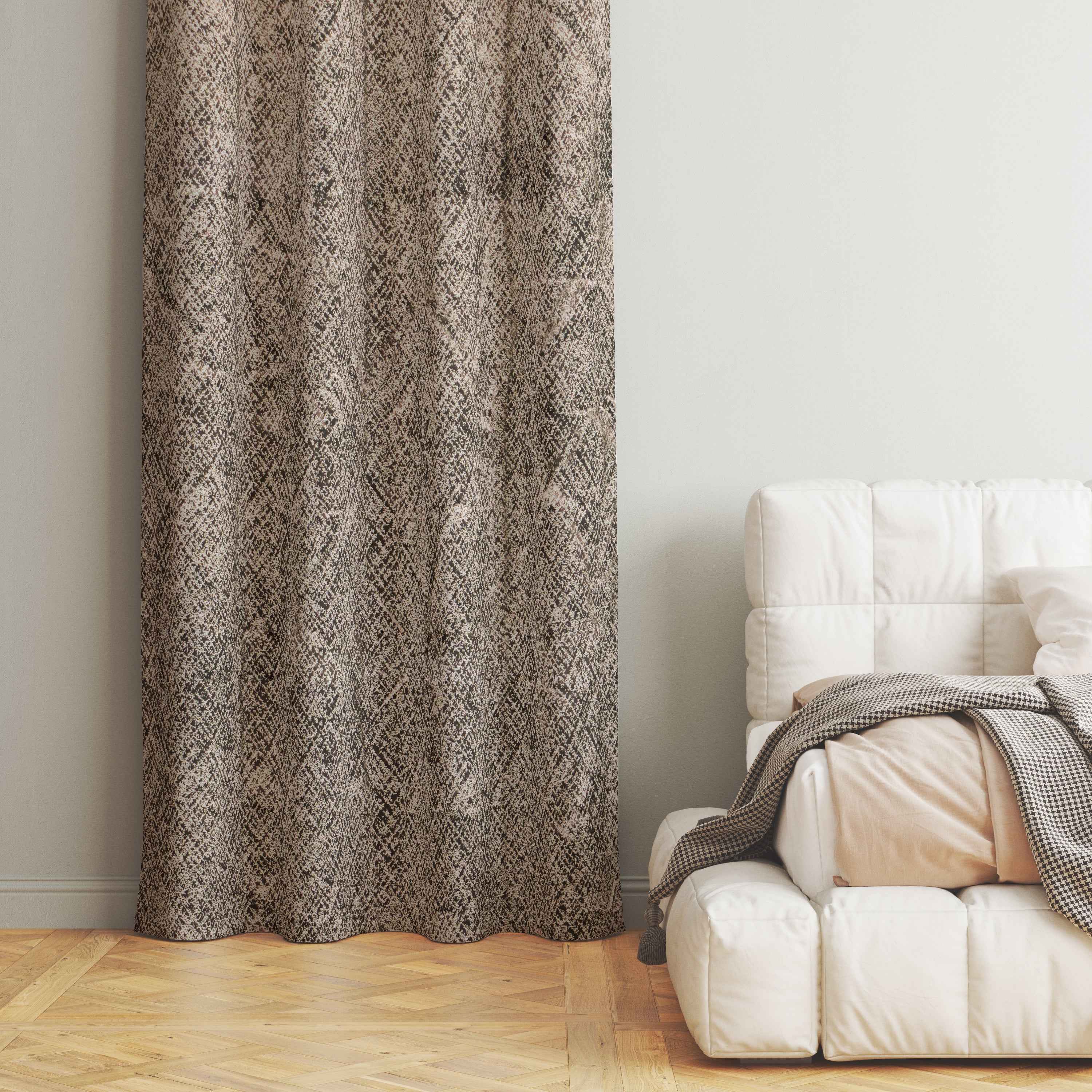 Accra Geometric Design Zari Work Embrodiery Jaquard Curtain - Brown