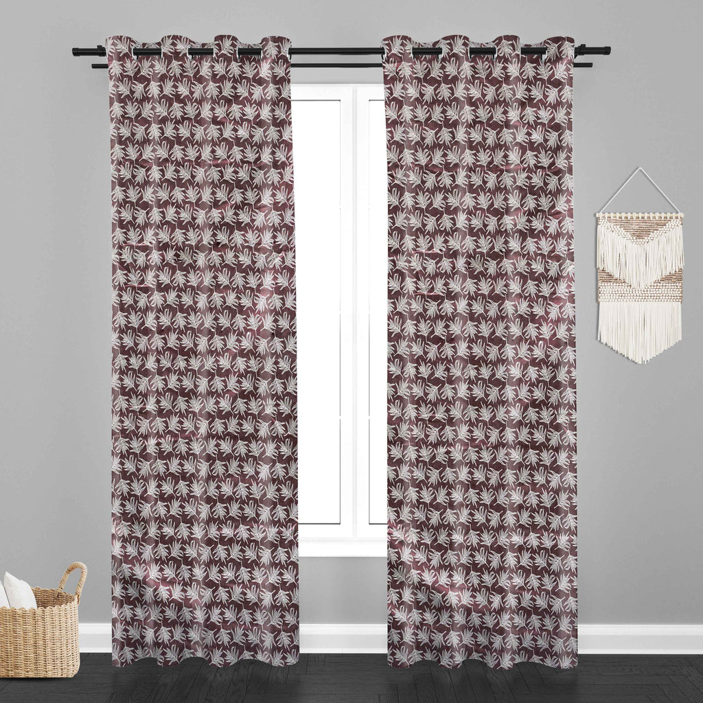 Accra  Leaf Design Zari Work Embrodiery Jaquard Curtain - Purple
