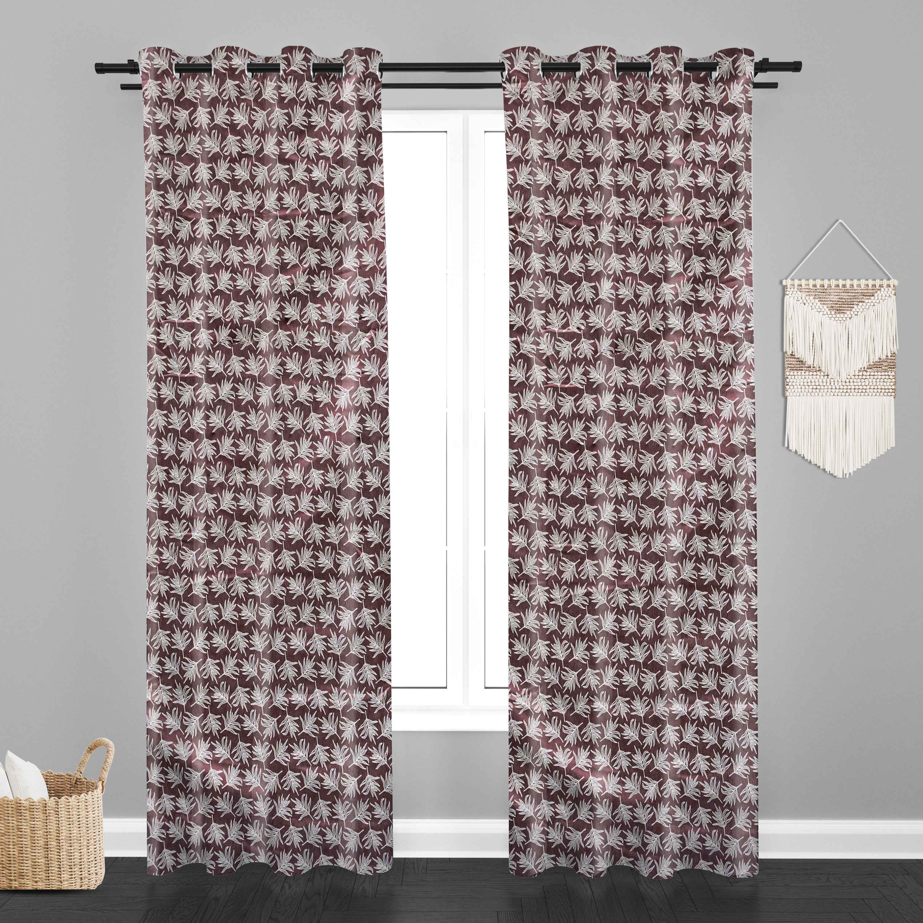 Accra  Leaf Design Zari Work Embrodiery Jaquard Curtain - Purple