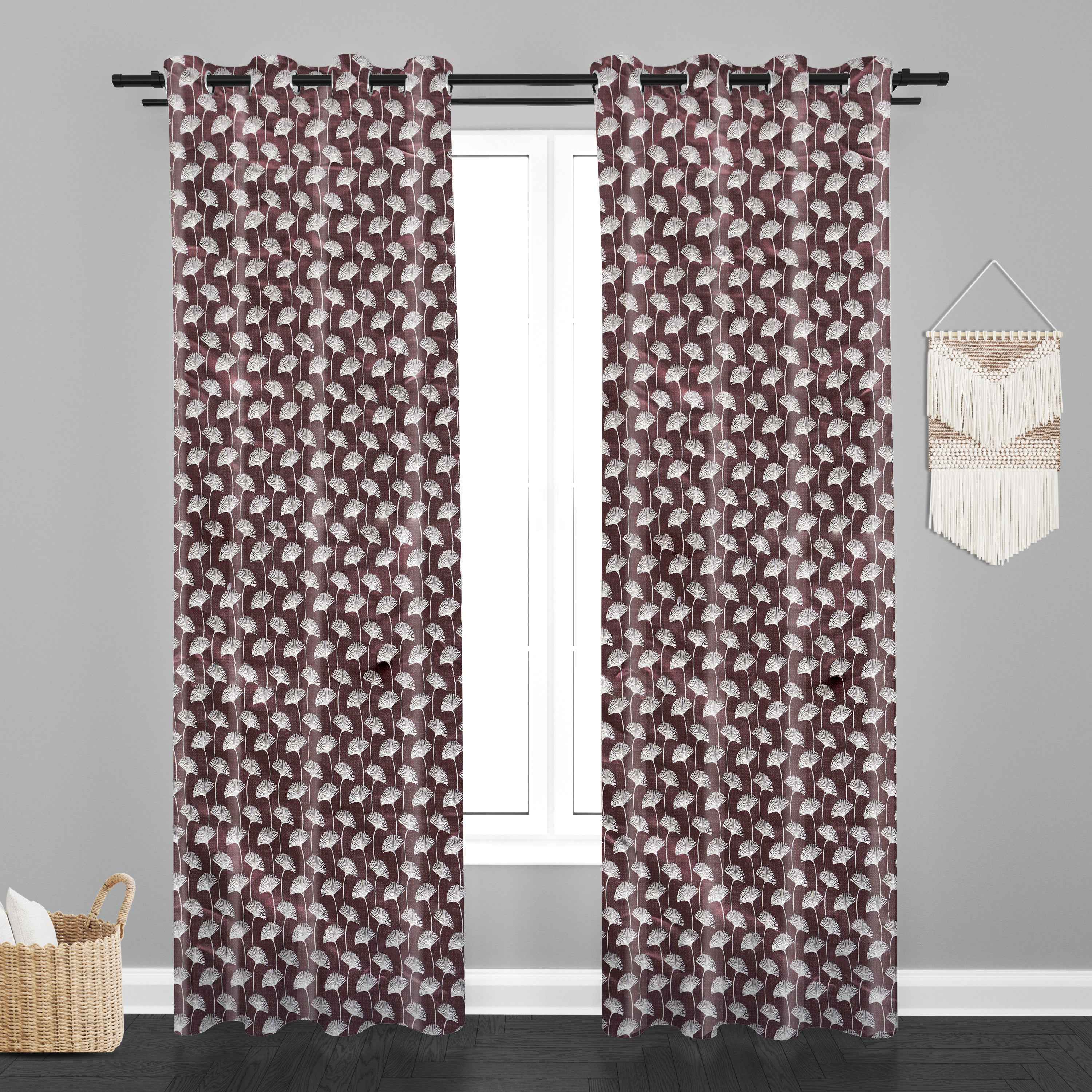 Accra  Floral Design Zari Work Embrodiery Jaquard Curtain - Purple