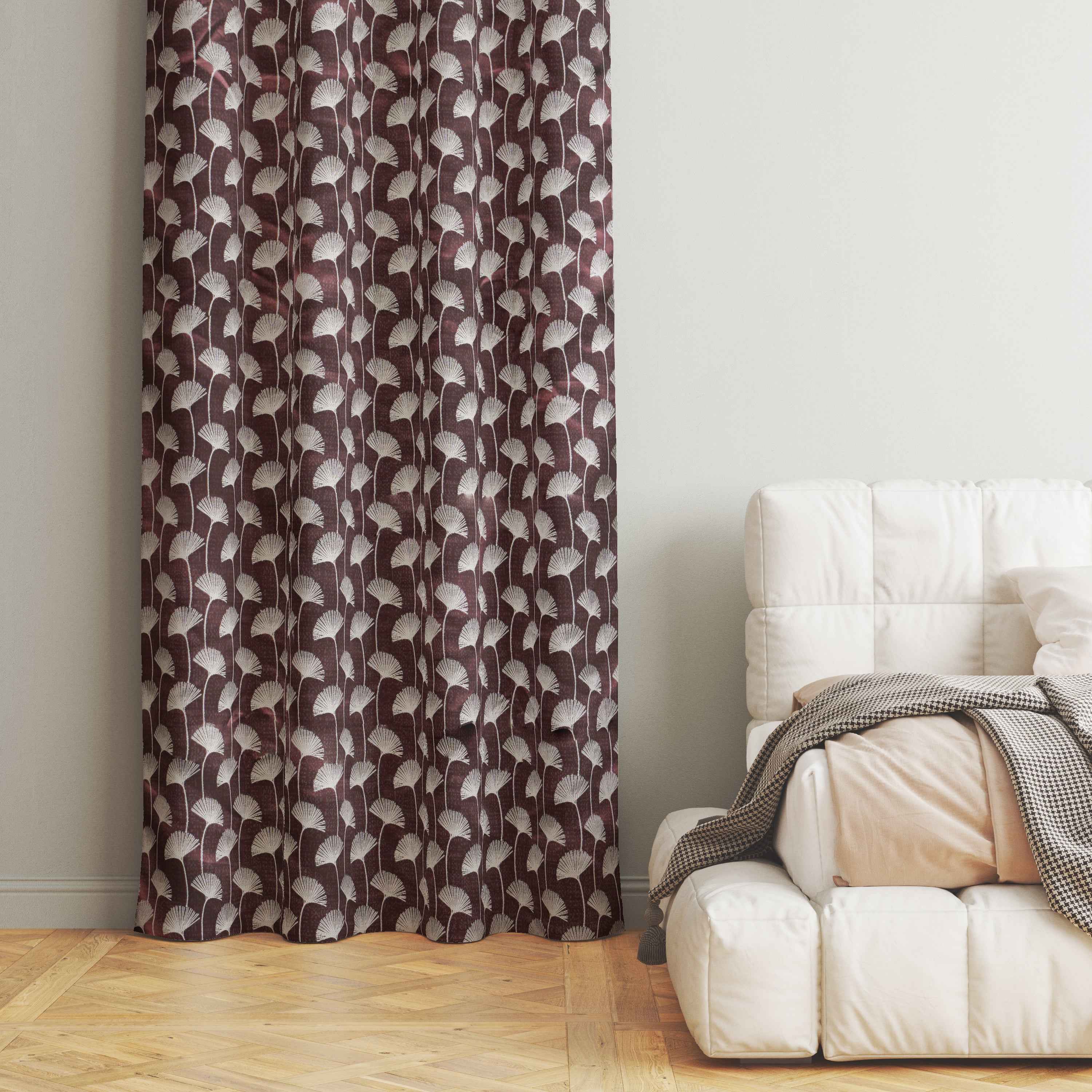 Accra  Floral Design Zari Work Embrodiery Jaquard Curtain - Purple
