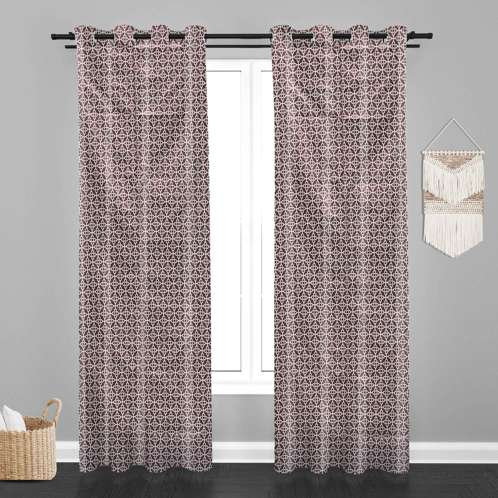 Accra Geometric Design Zari Work Embrodiery Jaquard Curtain - Purple