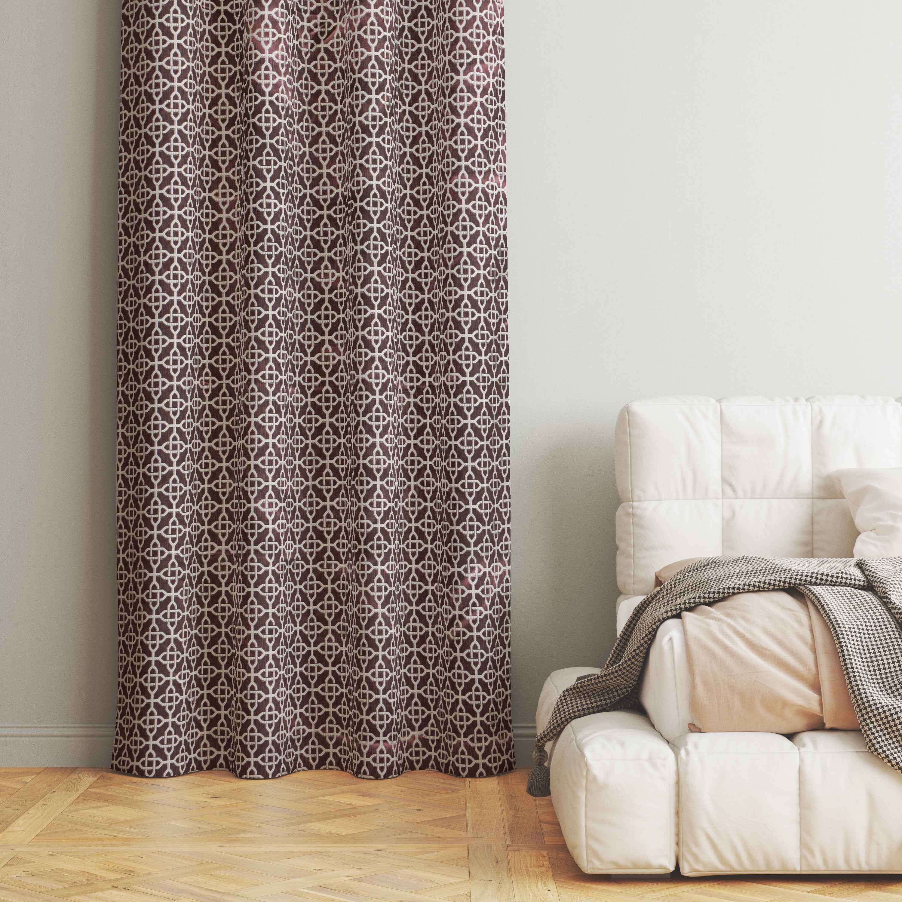 Accra Geometric Design Zari Work Embrodiery Jaquard Curtain - Purple