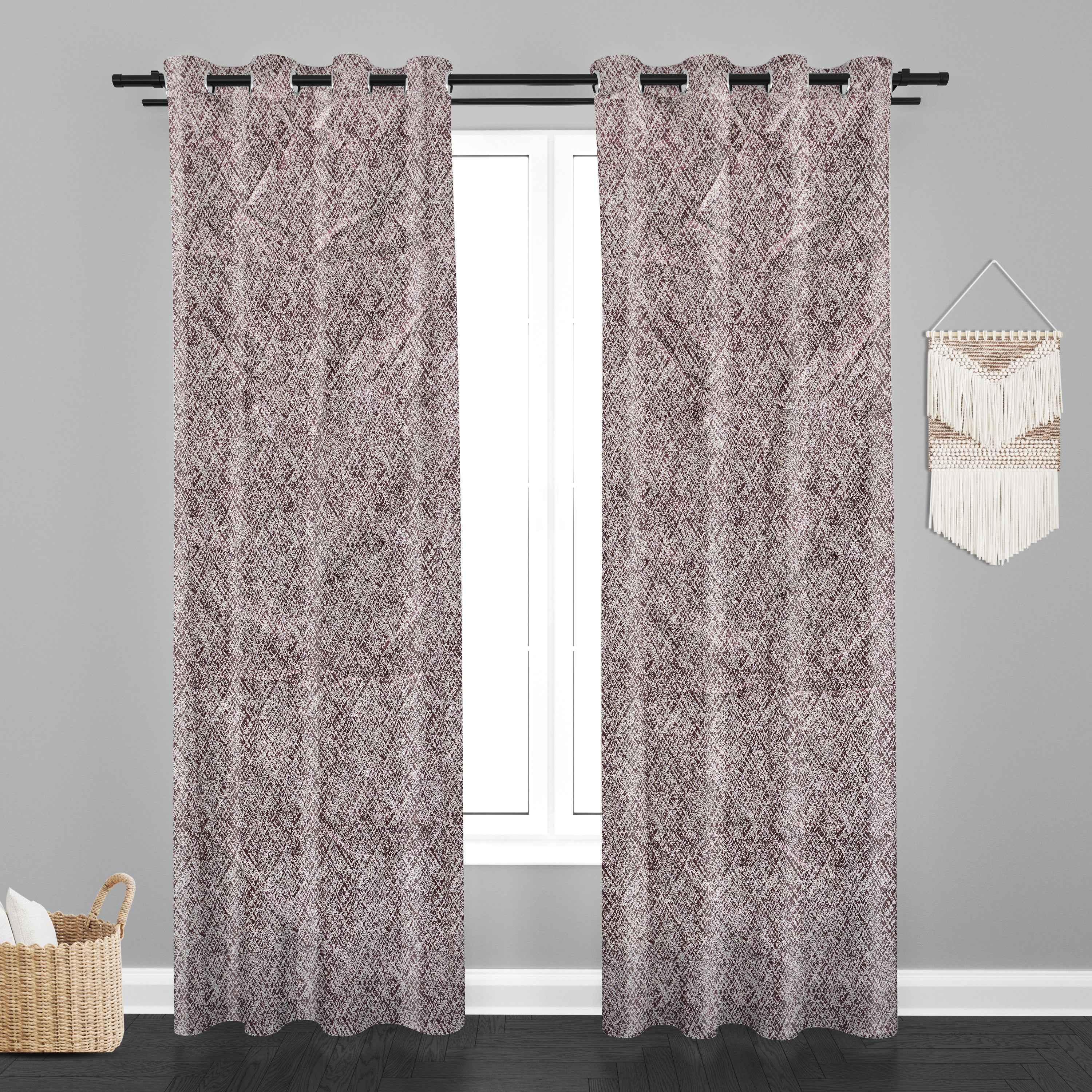 Accra Geometric Design Zari Work Embrodiery Jaquard Curtain - Purple