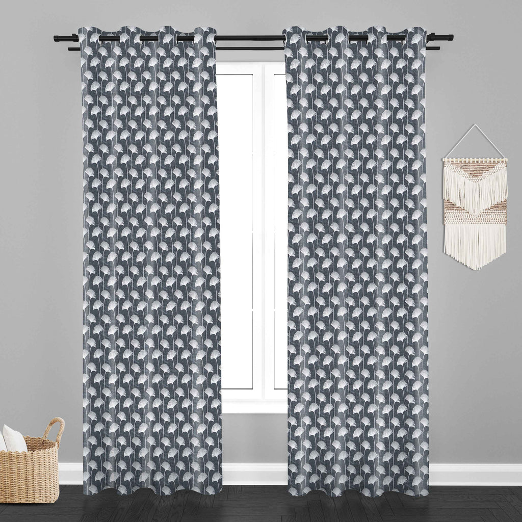 Accra  Floral Design Zari Work Embrodiery Jaquard Curtain - Dark Grey