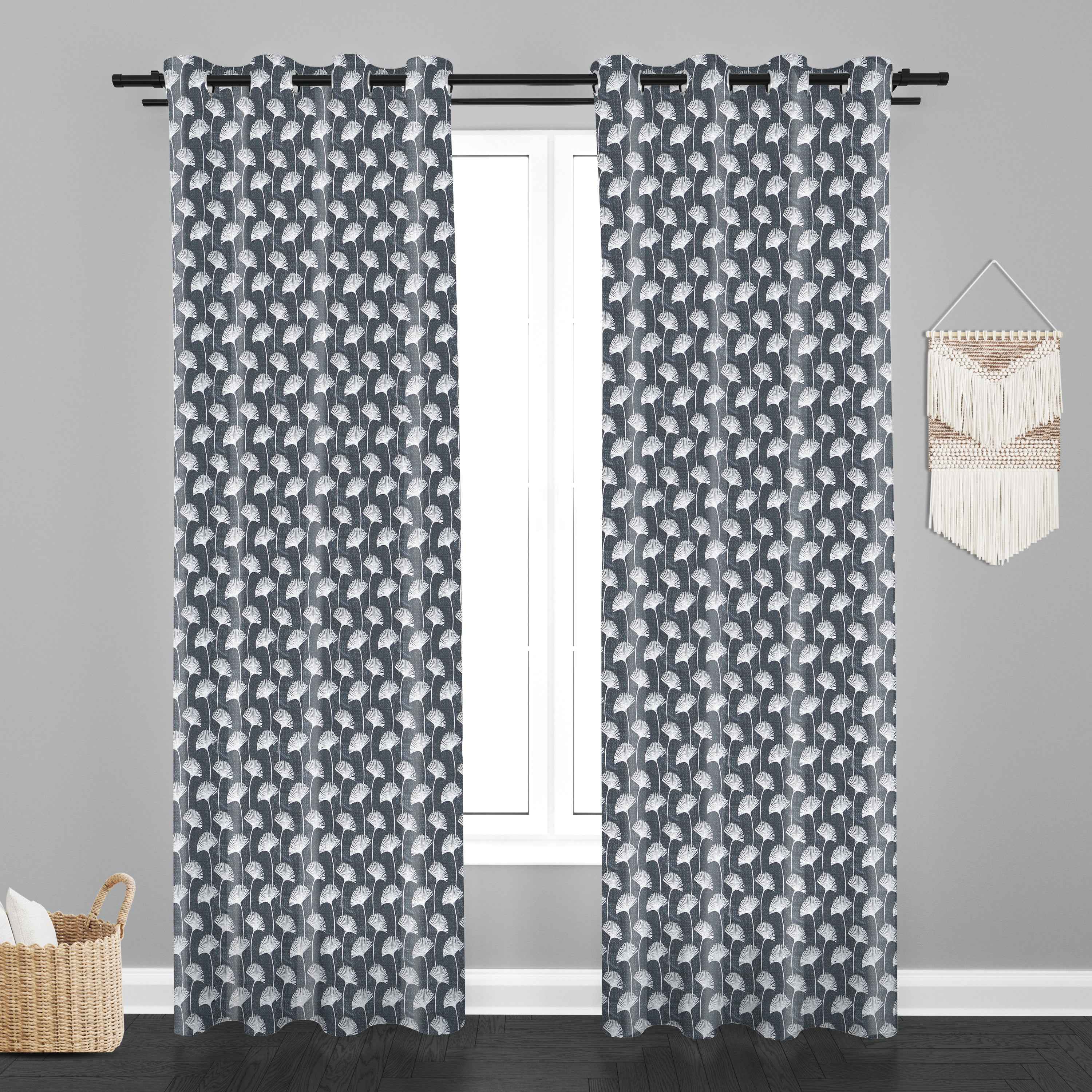 Accra  Floral Design Zari Work Embrodiery Jaquard Curtain - Dark Grey