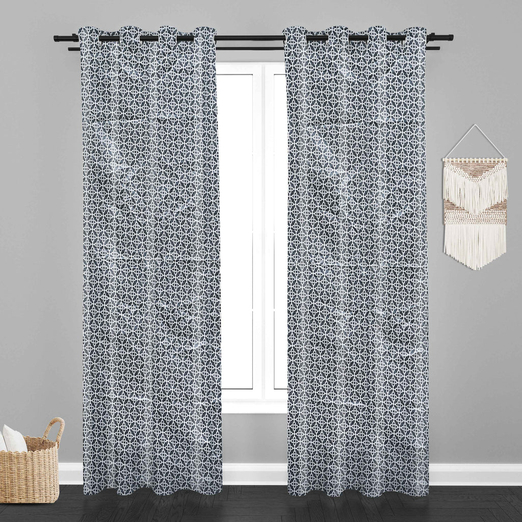 Accra Geometric Design Zari Work Embrodiery Jaquard Curtain - Dark Grey