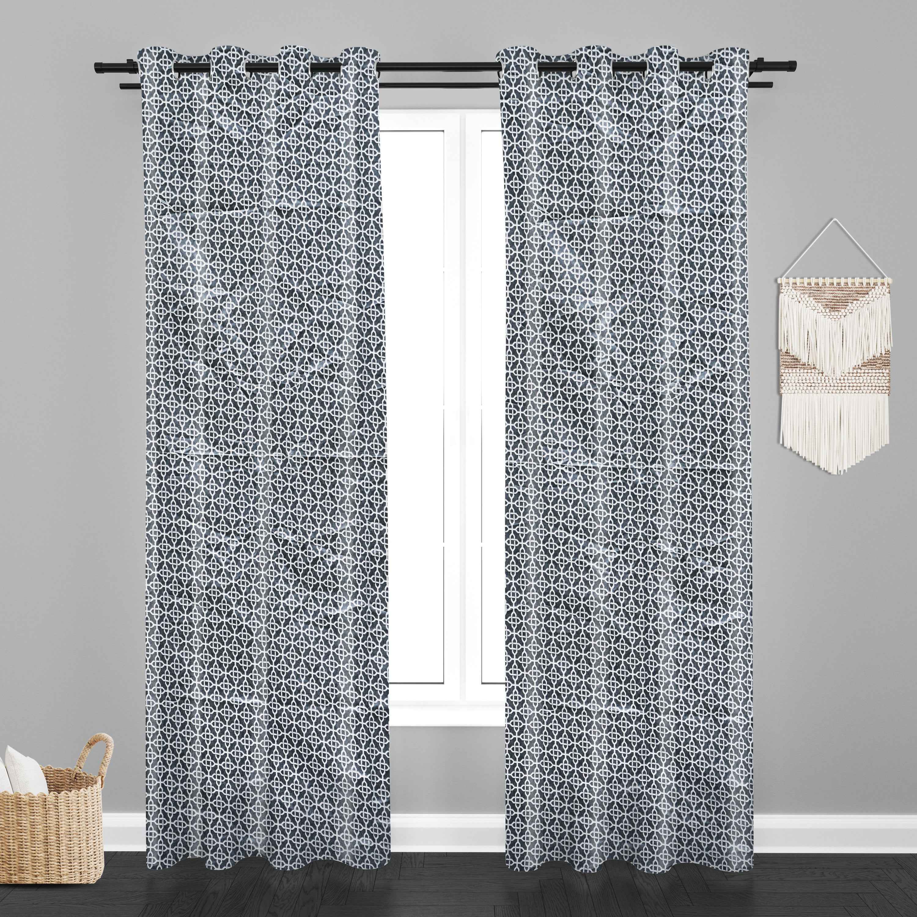 Accra Geometric Design Zari Work Embrodiery Jaquard Curtain - Dark Grey