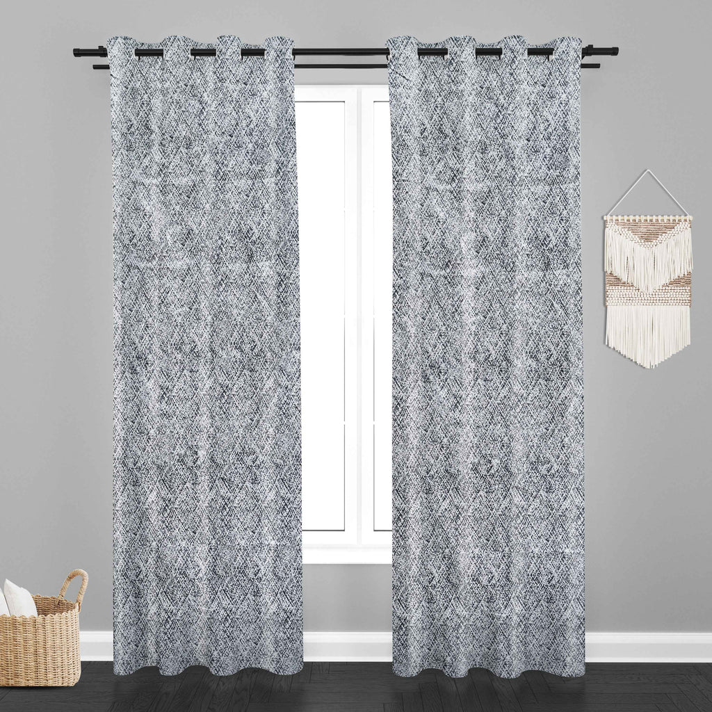Accra Geometric Design Zari Work Embrodiery Jaquard Curtain - Dark Grey