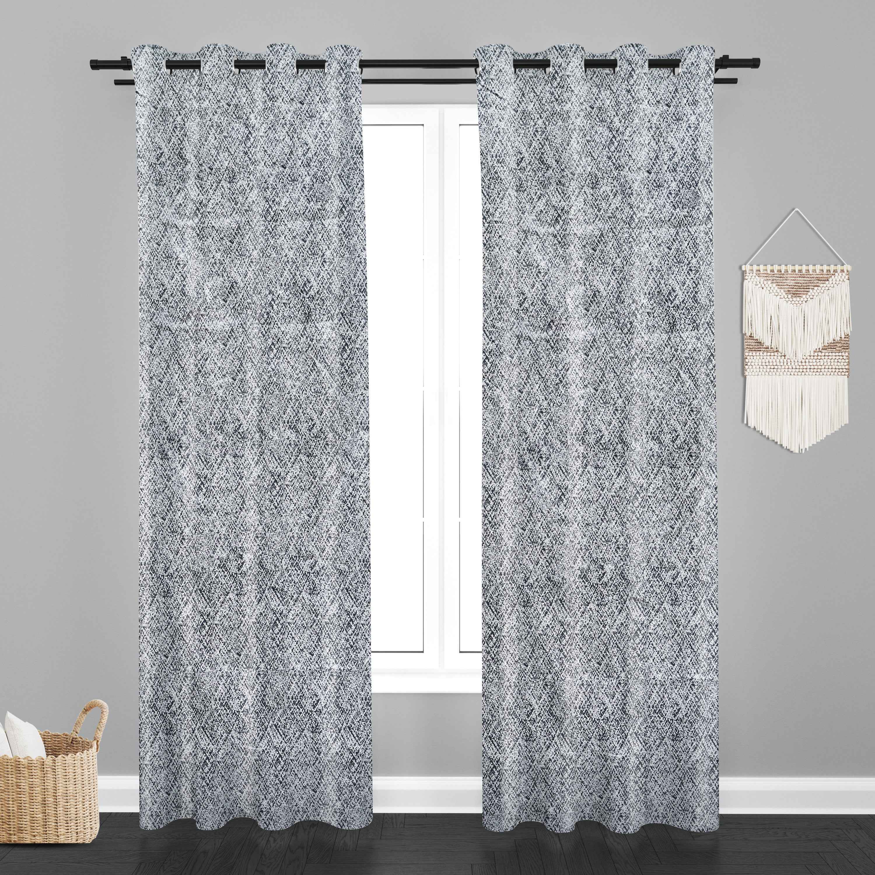 Accra Geometric Design Zari Work Embrodiery Jaquard Curtain - Dark Grey