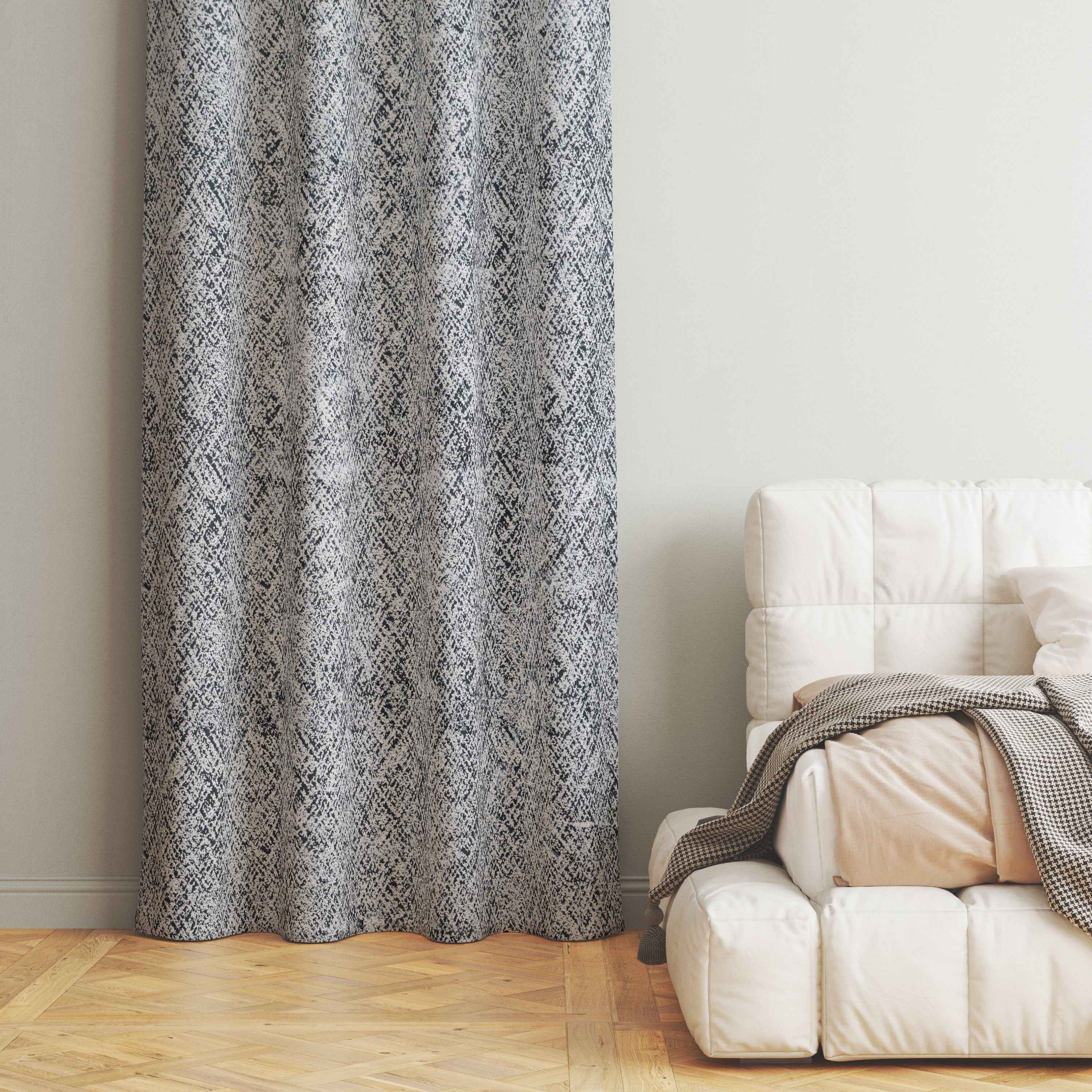 Accra Geometric Design Zari Work Embrodiery Jaquard Curtain - Dark Grey