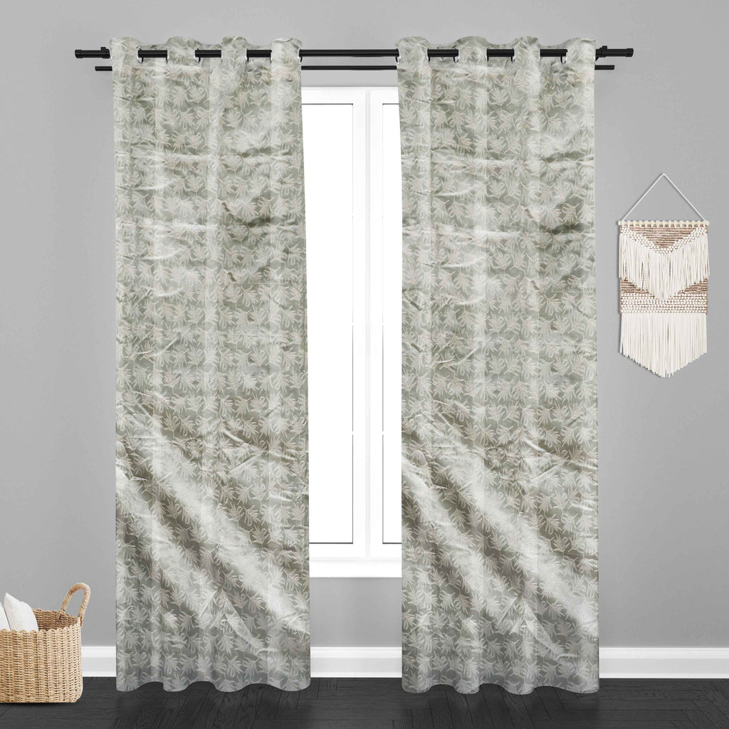 Accra  Leaf Design Zari Work Embrodiery Jaquard Curtain - Light Grey