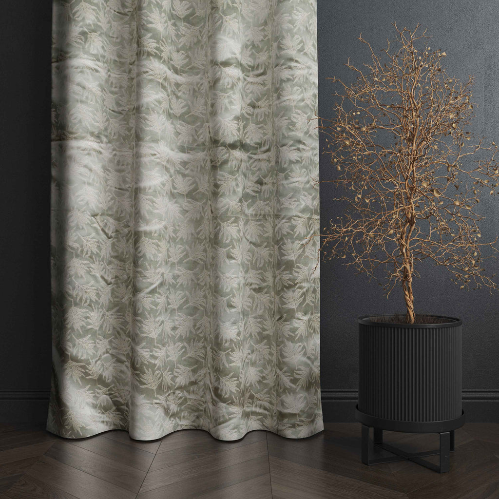 Accra  Leaf Design Zari Work Embrodiery Jaquard Curtain - Light Grey