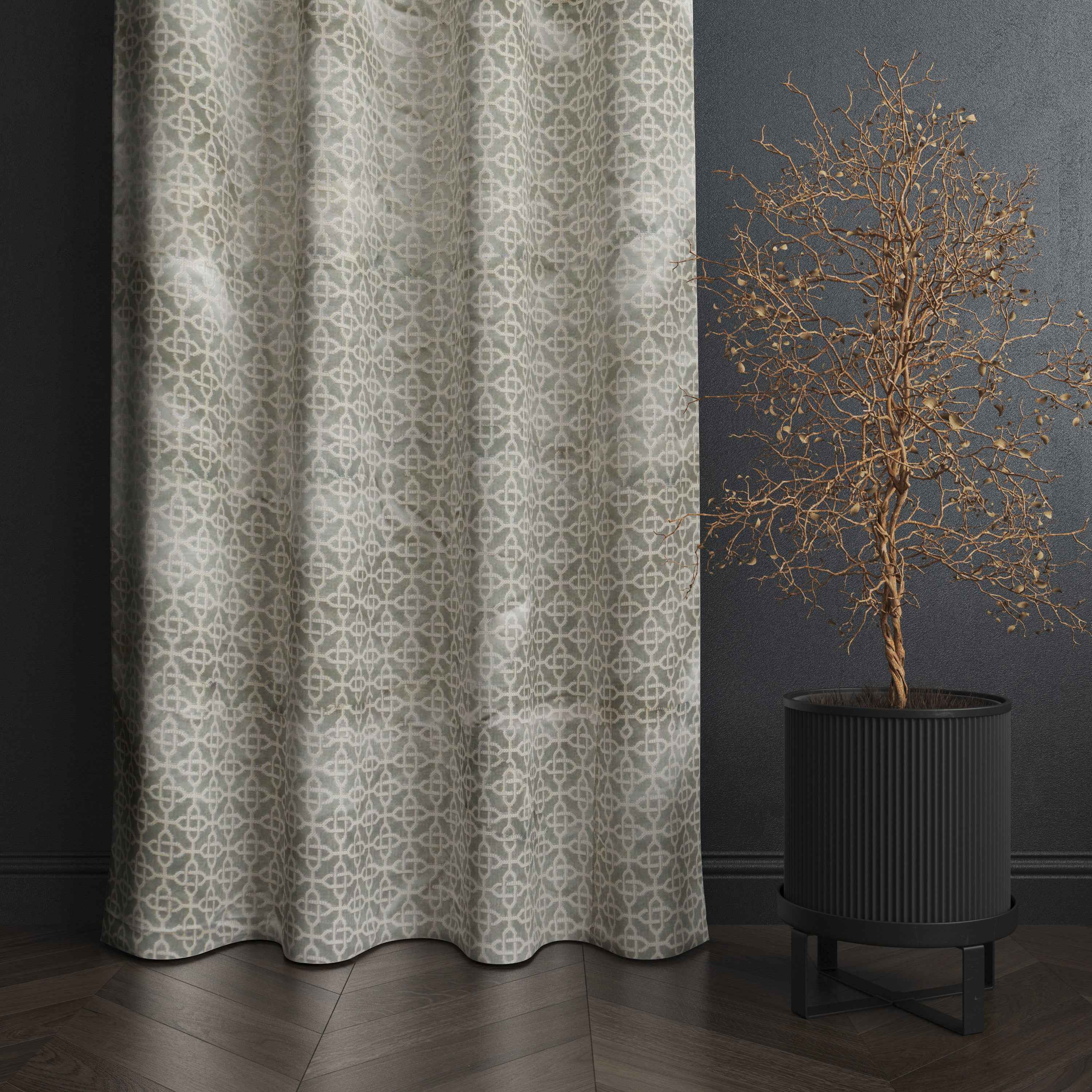 Accra Geometric Design Zari Work Embrodiery Jaquard Curtain - Light Grey