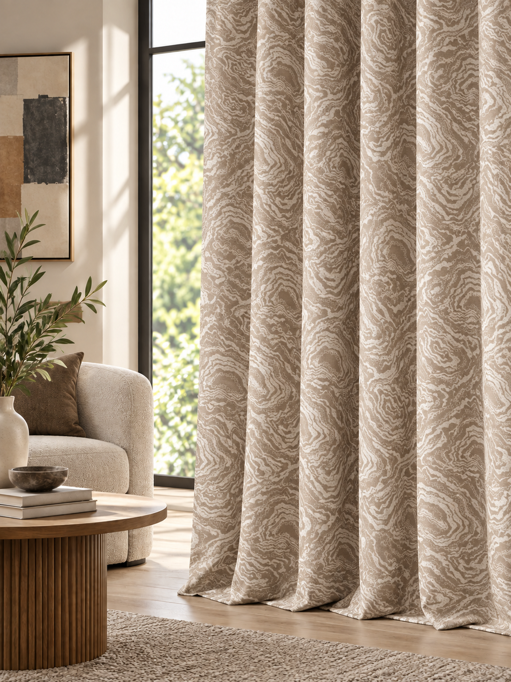 Ador Taupe Marble Curtain Collection