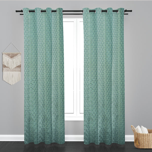 Astana Quatrefoil Design Jaquard Fabric Curtain-Sea Green