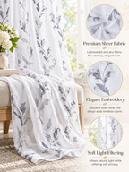 Parda Online White Silver Embroidered Sheer Tissue Curtains for Living Room & Bedroom, Set of 2