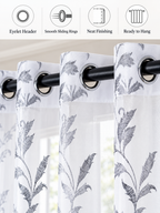 Parda Online White Silver Embroidered Sheer Tissue Curtains for Living Room & Bedroom, Set of 2