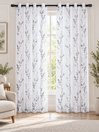 Parda Online White Silver Embroidered Sheer Tissue Curtains for Living Room & Bedroom, Set of 2
