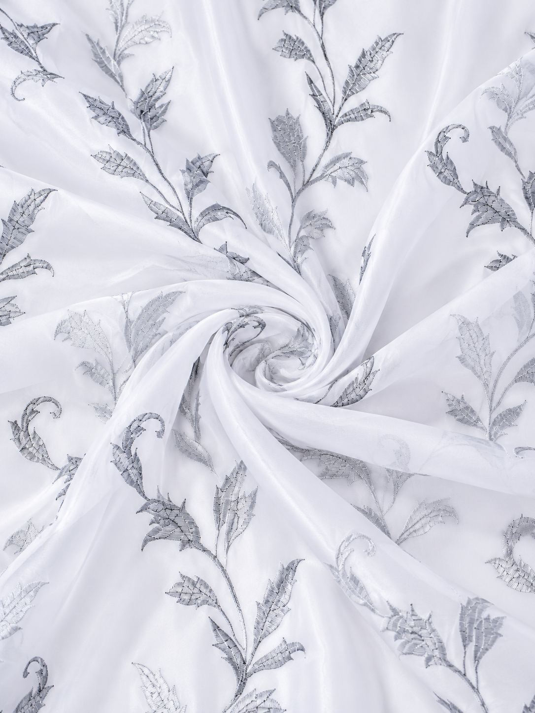 Parda Online White Silver Embroidered Sheer Tissue Curtains for Living Room & Bedroom, Set of 2