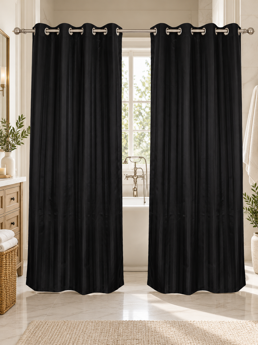 Parda Online Premium Black Shower Curtain for Bathroom, Textured Fabric, Set of 2