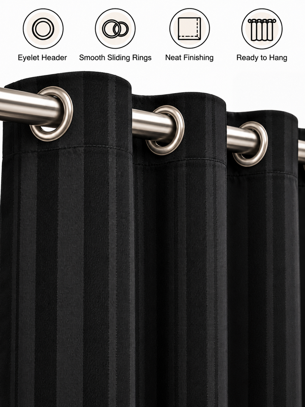 Parda Online Premium Black Shower Curtain for Bathroom, Textured Fabric, Set of 2