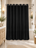Parda Online Premium Black Shower Curtain for Bathroom, Textured Fabric, Set of 2
