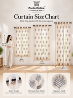Parda Online Cream Grey Palm Leaf Embroidered Sheer Tissue Curtains for Living Room & Bedroom, Set of 2