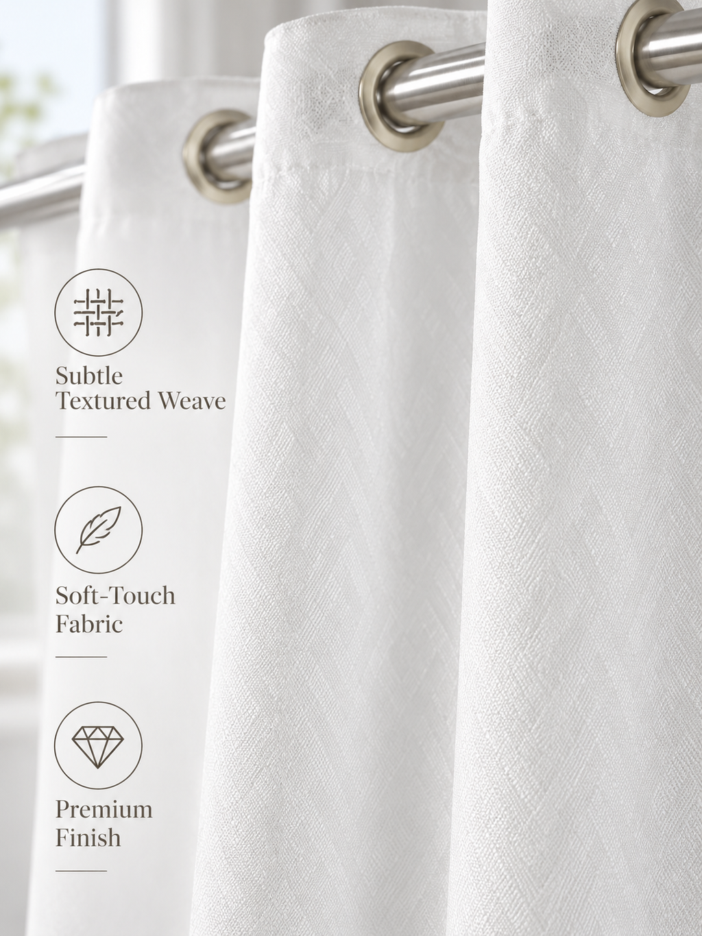 Parda Online Premium White Shower Curtain for Bathroom, Textured Fabric, Quick-Drying, Set of 2