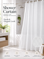 Parda Online Premium White Shower Curtain for Bathroom, Textured Fabric, Quick-Drying, Set of 2