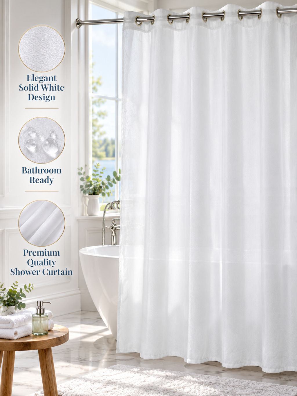 Parda Online Premium White Shower Curtain for Bathroom, Textured Fabric, Quick-Drying, Set of 2