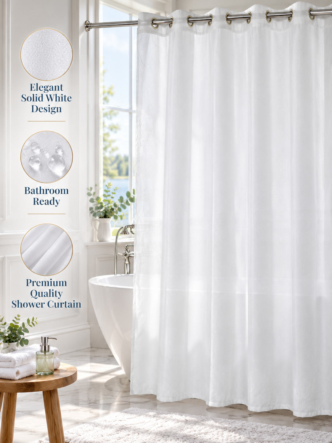 Parda Online Premium White Shower Curtain for Bathroom, Textured Fabric, Quick-Drying, Set of 2