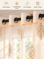 Parda Online Cream & Gold Embroidered Sheer Curtains for Living Room & Bedroom, Set of 2