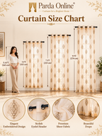Parda Online Cream & Gold Embroidered Sheer Curtains for Living Room & Bedroom, Set of 2
