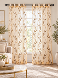 Parda Online Cream Gold Embroidered Sheer Tissue Curtains for Living Room & Bedroom, Set of 2