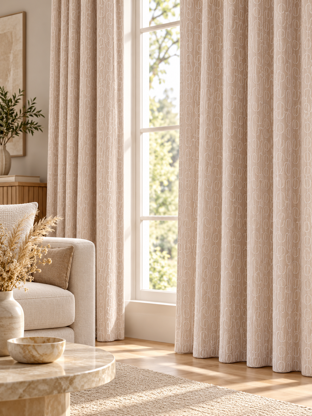 Dream Blush Beige Patterned Curtain Collection