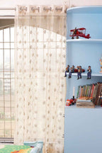 Sheer Tissue With Embroidery Flower Design Eyelet Window Curtain