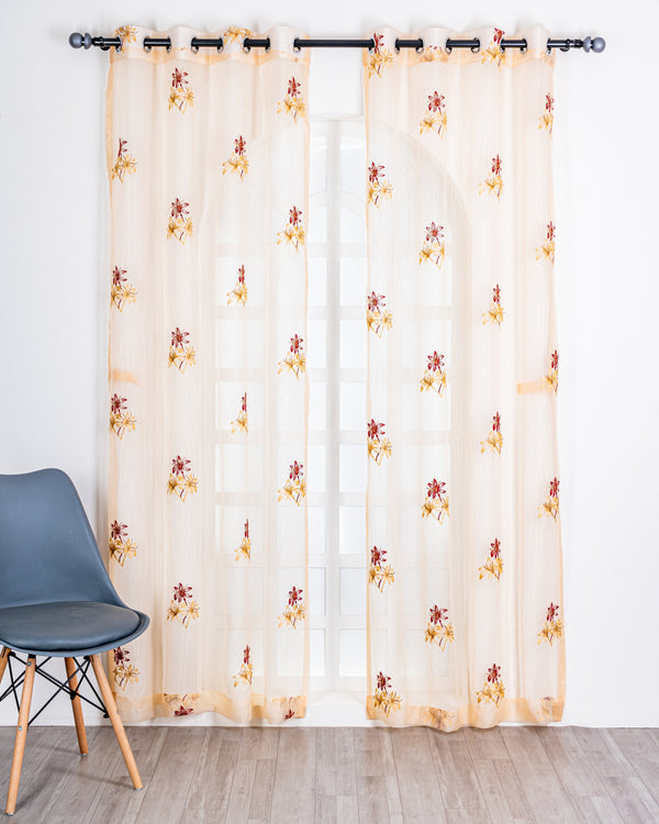 Parda online Premium 3 Flower Embroidery Tissue Curtain with Soft & Durable Fabric