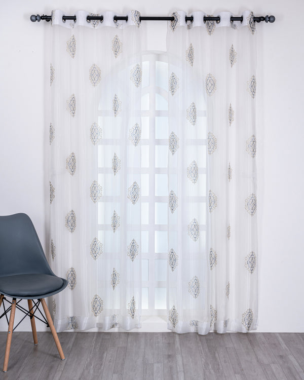 Parda online Premium Damas Design Embroidery Tissue Curtain with Soft & Durable Fabric