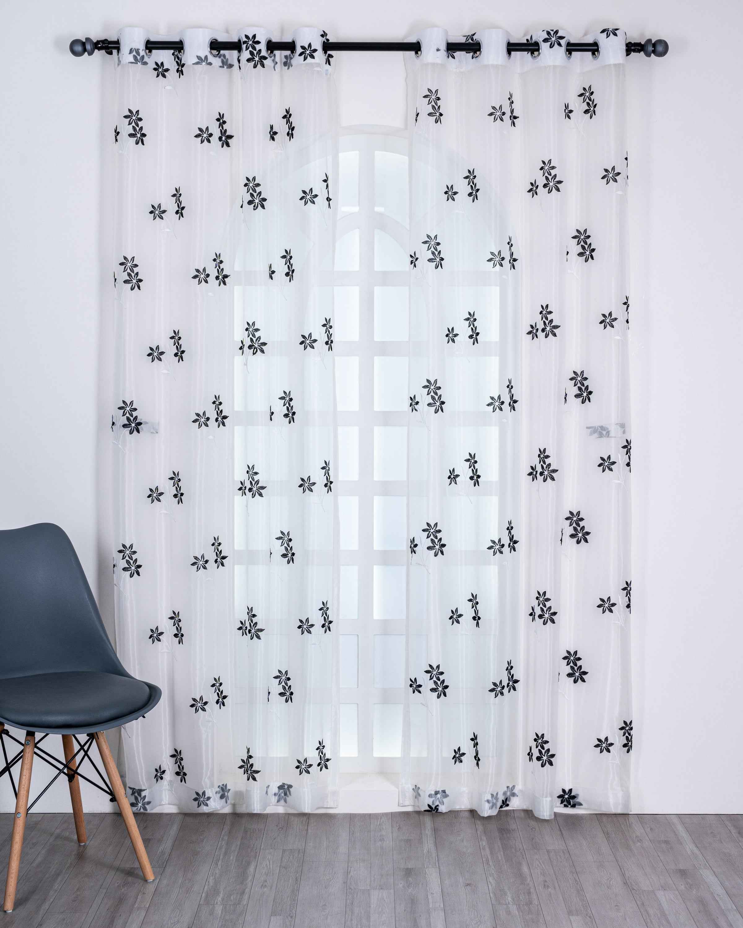 Parda online Premium 3 Flower Embroidery Tissue Curtain with Soft & Durable Fabric