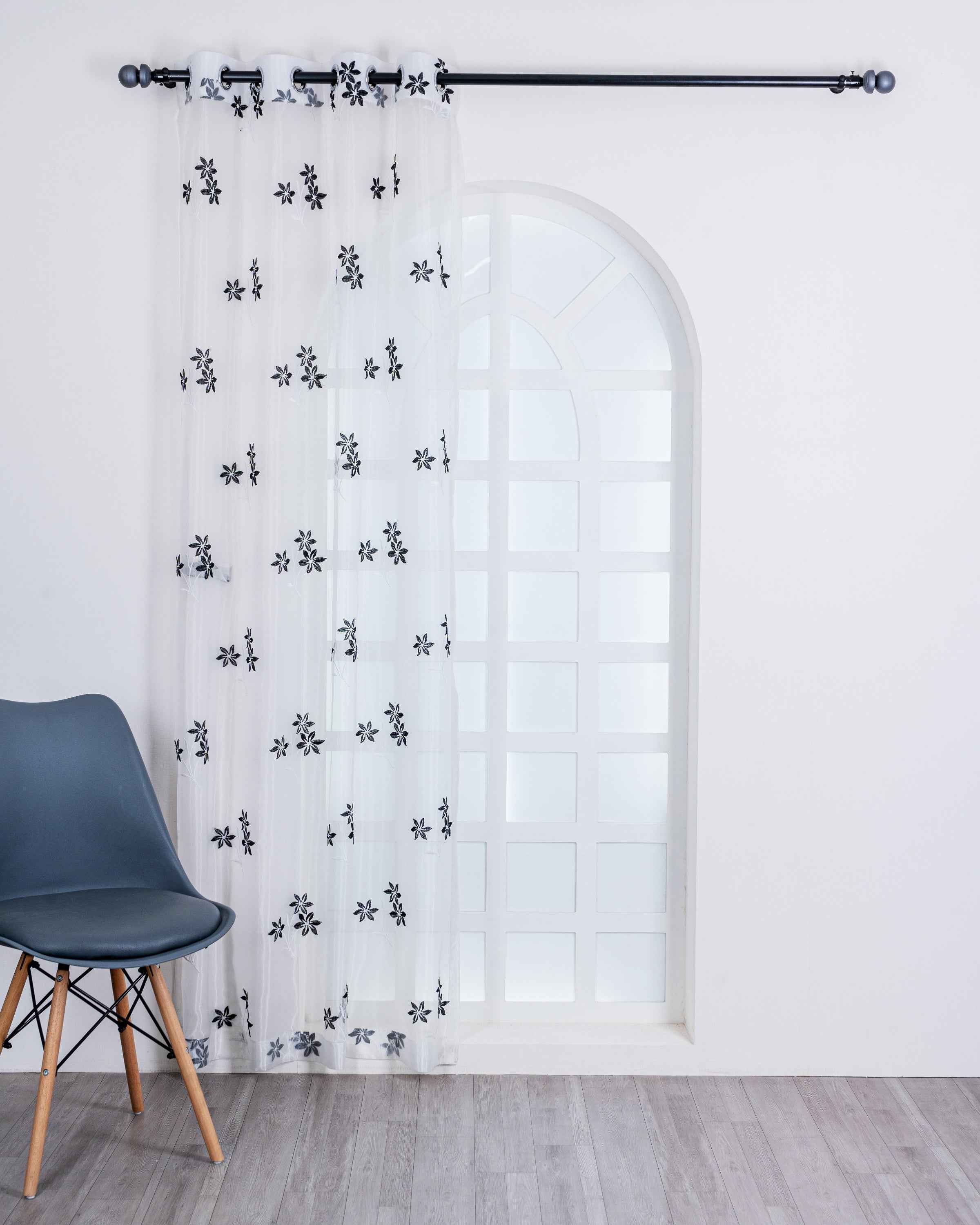 Parda online Premium 3 Flower Embroidery Tissue Curtain with Soft & Durable Fabric