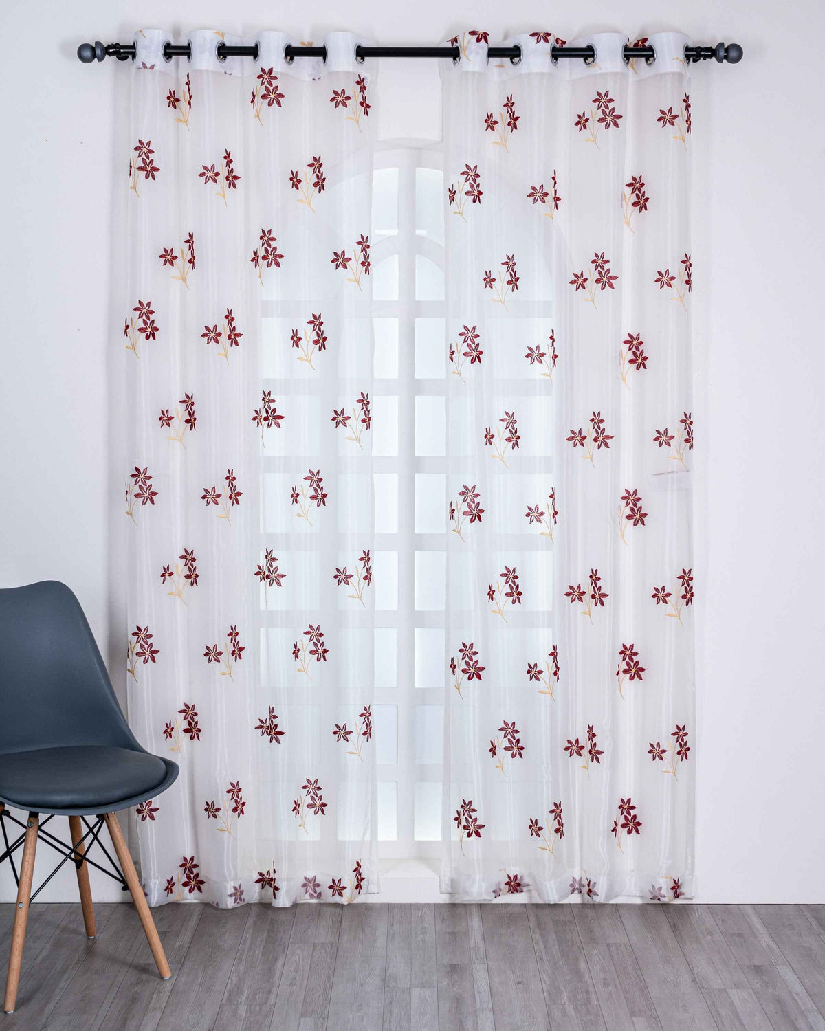 Parda online Premium 3 Flower Embroidery Tissue Curtain with Soft & Durable Fabric