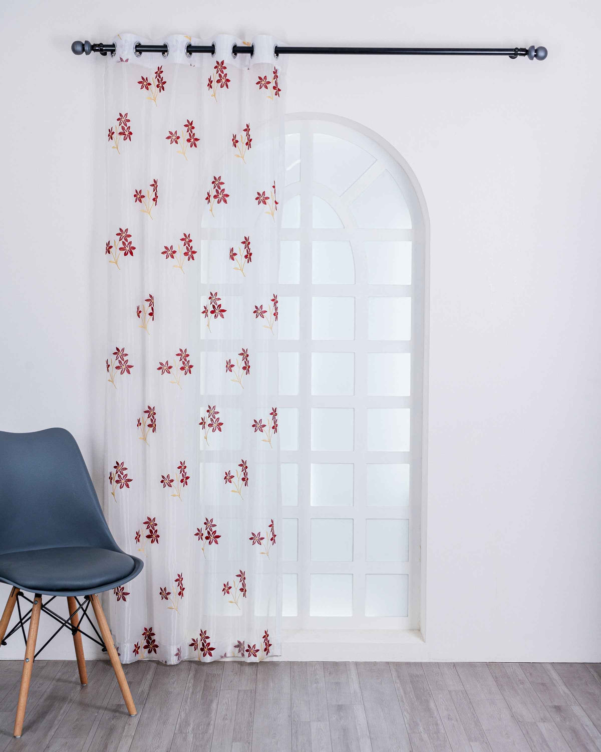 Parda online Premium 3 Flower Embroidery Tissue Curtain with Soft & Durable Fabric