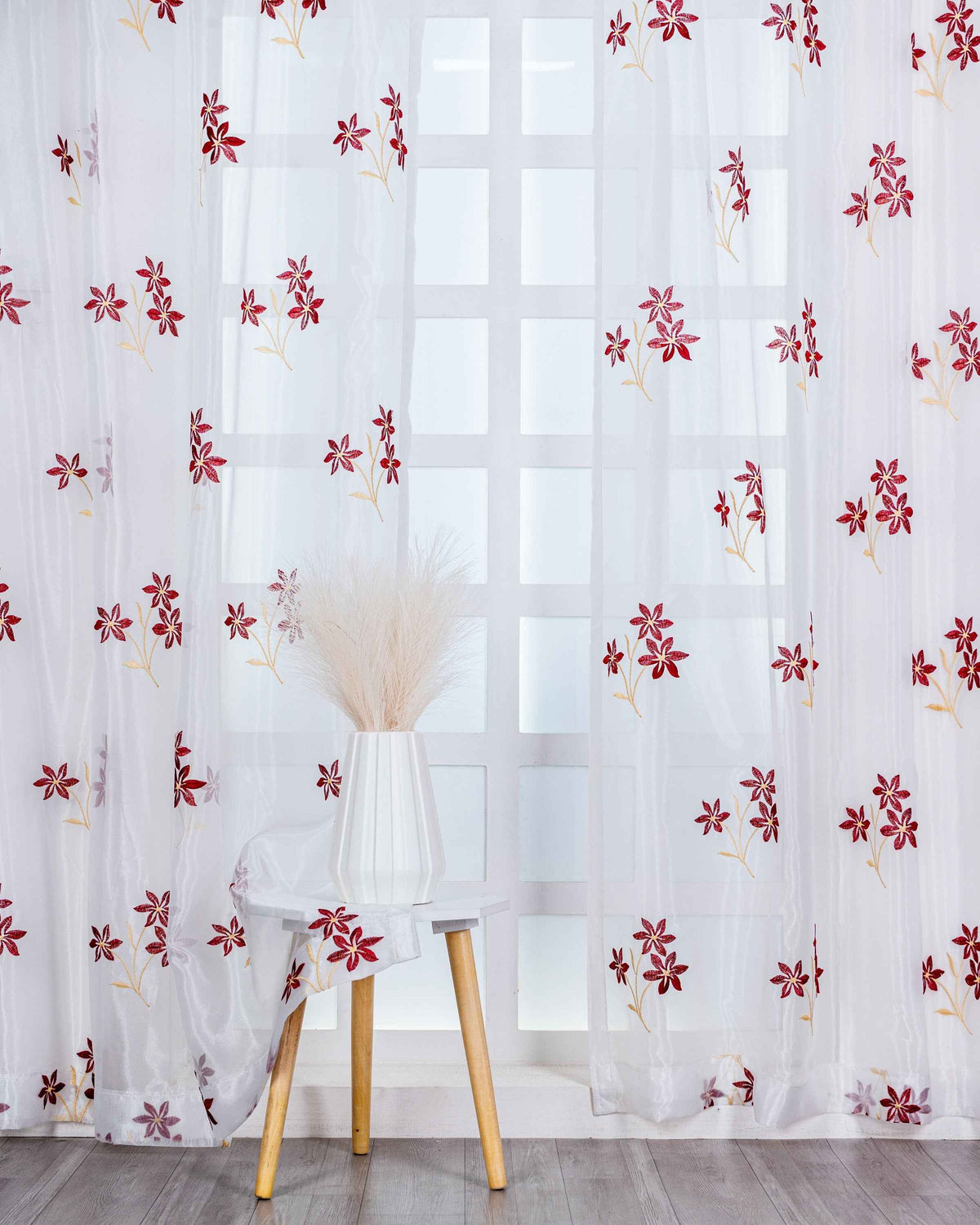 Parda online Premium 3 Flower Embroidery Tissue Curtain with Soft & Durable Fabric