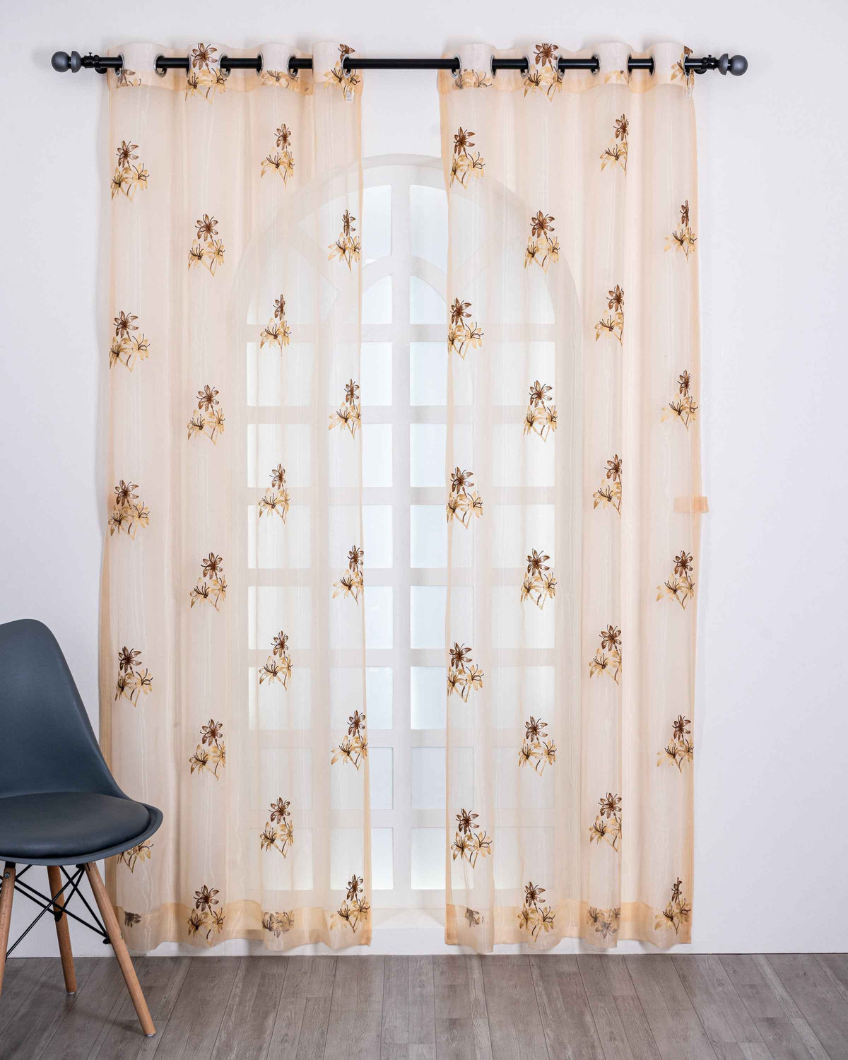 Parda online Premium 3 Flower Embroidery Tissue Curtain with Soft & Durable Fabric