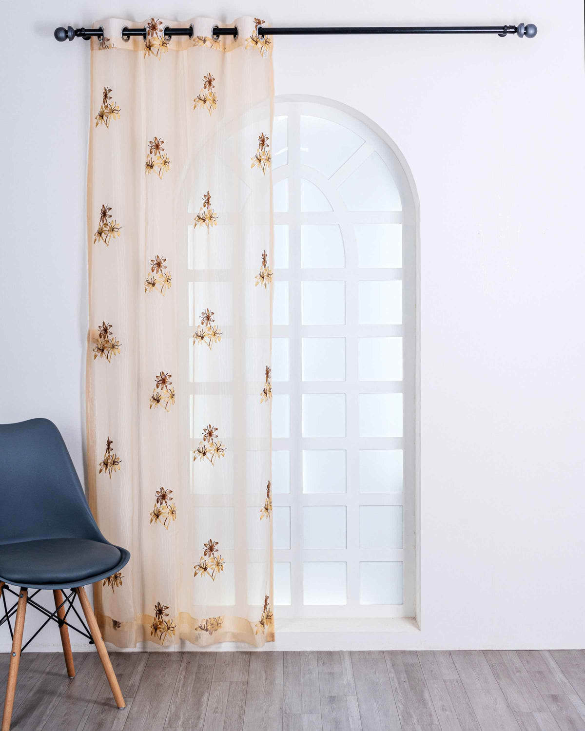 Parda online Premium 3 Flower Embroidery Tissue Curtain with Soft & Durable Fabric