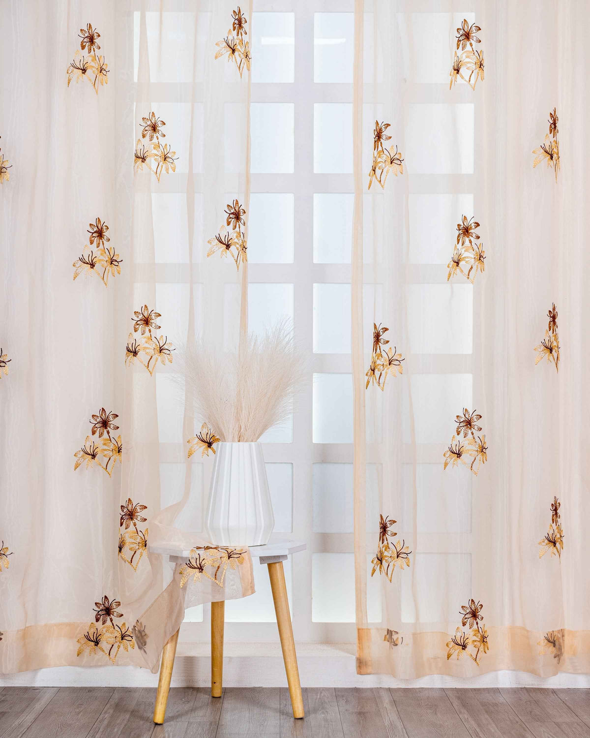 Parda online Premium 3 Flower Embroidery Tissue Curtain with Soft & Durable Fabric