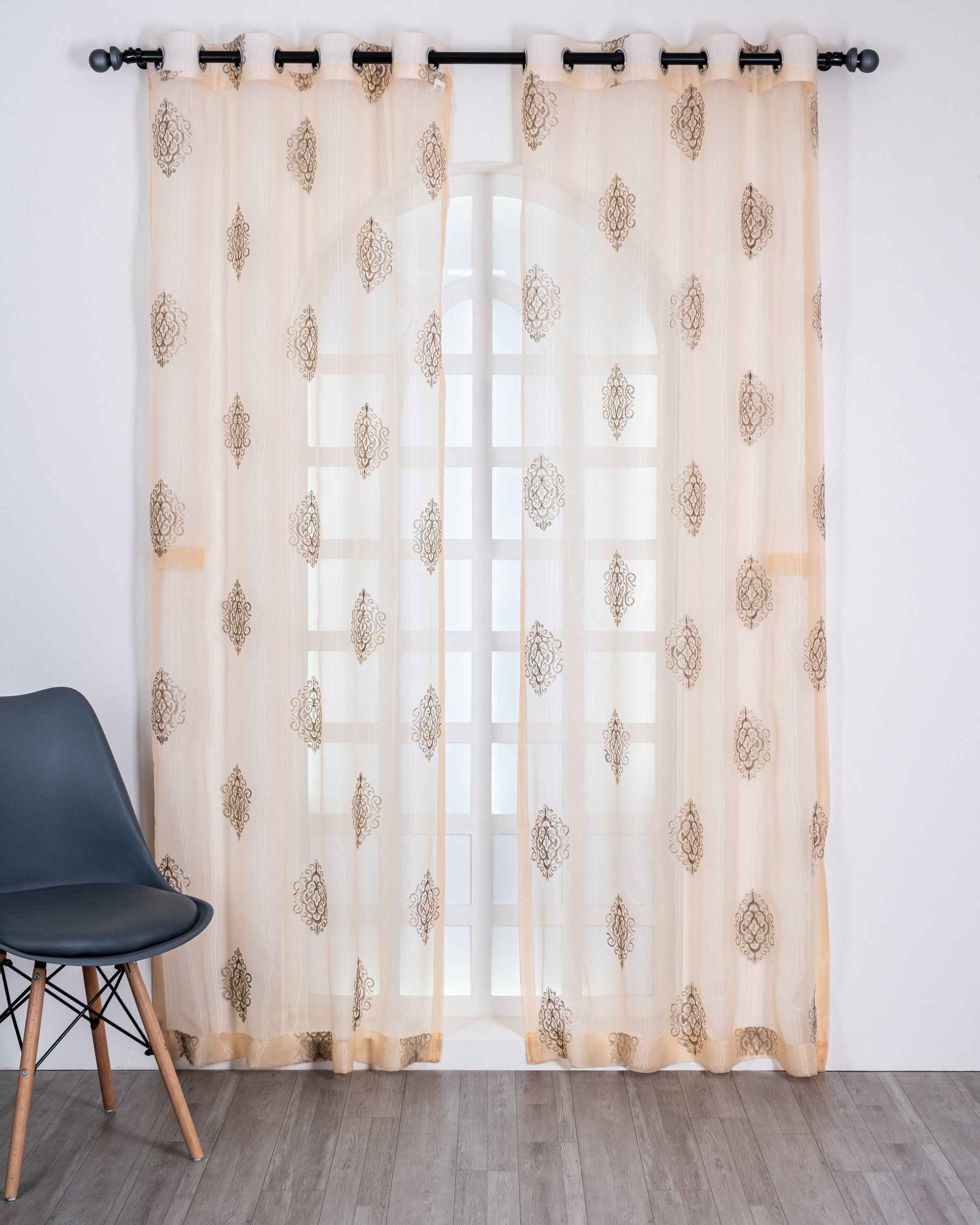 Parda online Premium Damas Design Embroidery Tissue Curtain with Soft & Durable Fabric